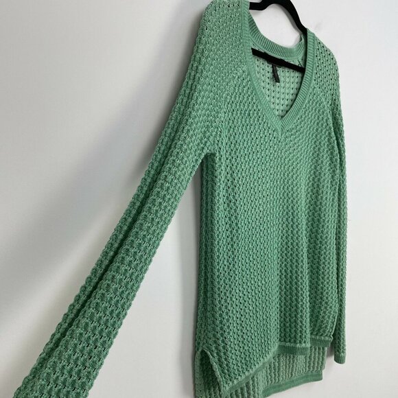 BCBGMAXAZRIA Large Dusty Jade Green KENT V Neck Sweater Open Knit Pullover - Picture 8 of 15